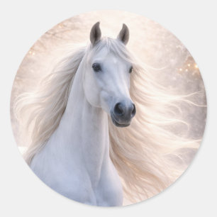 Kerstvakantie Witte Paard in Sneeuw Ronde Sticker