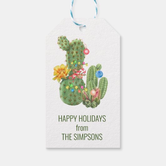 Kerstvakantie Zuidwestelijke Waterverf Cactus  Cadeaulabel (Achterkant)