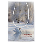 Kerstvakantie zwaan op maat van naam medium cadeauzakje (Voorkant)