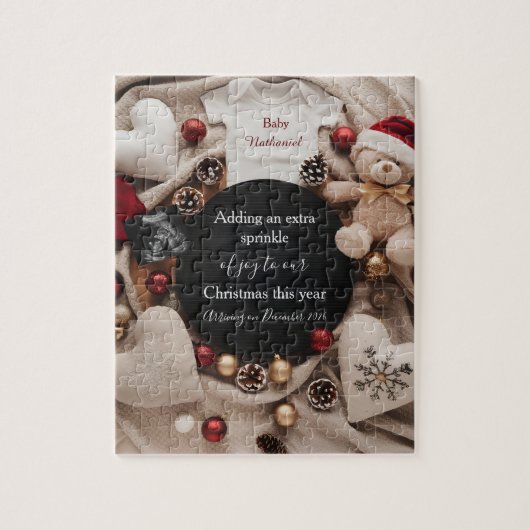 Kerstvakantie zwangerschapsaankondiging legpuzzel (Verticaal)