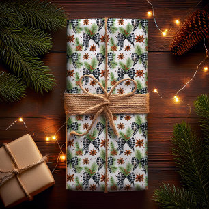 Kerstvakantie Zwart Wit Gingham Check Bows Cadeaupapier
