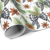 Kerstvakantie Zwart Wit Gingham Check Bows Cadeaupapier (Rol Hoek)