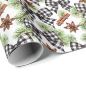 Kerstvakantie Zwart Wit Gingham Check Bows Cadeaupapier (Rol Hoek)