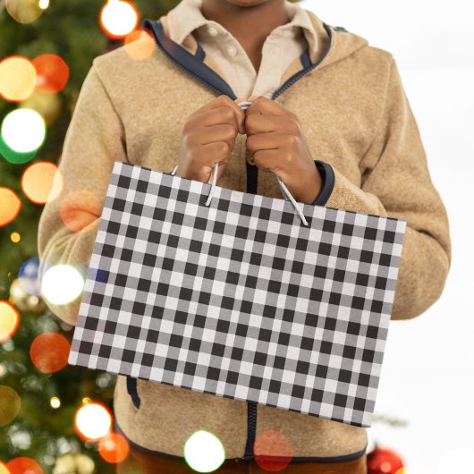Kerstvakantie Zwart Wit Plaid Gingham Rustiek Groot Cadeauzakje