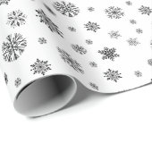 Kerstvakantie Zwart Wit Sneeuwvlok Patroon Cadeaupapier (Rol Hoek)