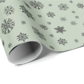 Kerstvakantie Zwarte Sneeuwvlok Patroon op Groen Cadeaupapier (Rol Hoek)
