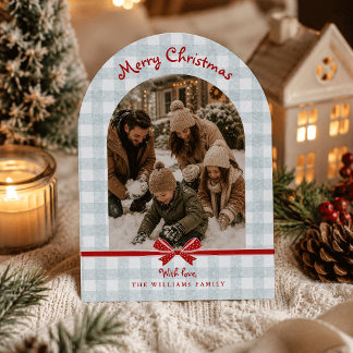 Kerstvakantieboog Fotokaart Gingham Strikken Kaart