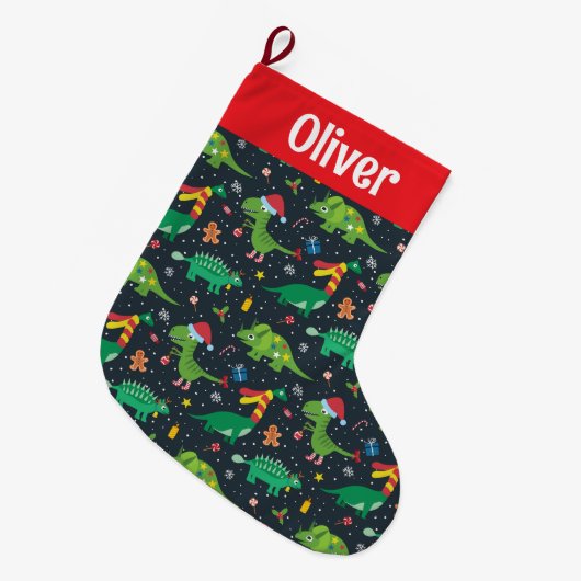 Kerstvakantiedinosaurussen Grote Kerstsok (Voorkant (Hangend))