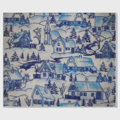  kerstvakantiedorp cadeaupapier (Vlak)