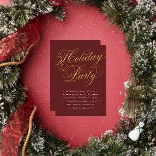 Kerstvakantiefeest Elegante Calligrafie Rood Folie Uitnodiging