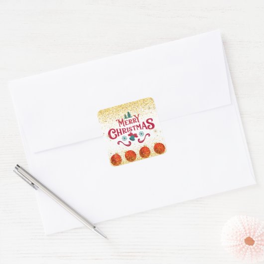 Kerstvakantiefeest Glitter Vierkante Sticker (Envelop)