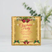 Kerstvakantiefeest Goud Rood Glitter 2 Kaart (Staand voorkant)