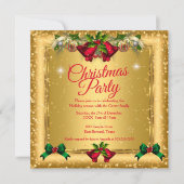 Kerstvakantiefeest Goud Rood Glitter 2 Kaart (Voorkant)