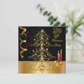 Kerstvakantiefeest Gouden Rode Kerstboom Kaart (Staand voorkant)