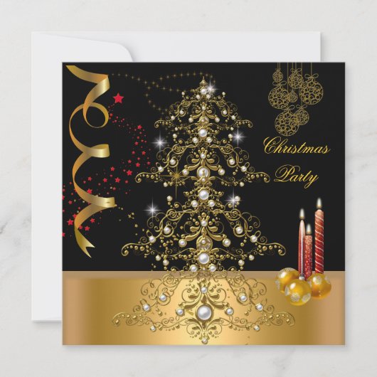 Kerstvakantiefeest Gouden Rode Kerstboom Kaart (Voorkant)