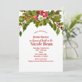 Kerstvakantiefeest Holly Berry Bruidsdouche Kaart (Staand voorkant)