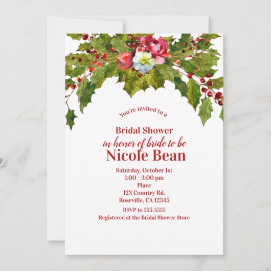 Kerstvakantiefeest Holly Berry Bruiloftsontvangst Kaart (Voorkant)