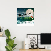 Kerstvakantiefeest Kerstman Hoed Rendier Slede Poster (Thuiskantoor)