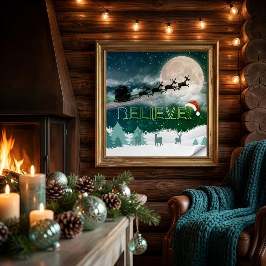 Kerstvakantiefeest Kerstman Hoed Rendier Slede Poster