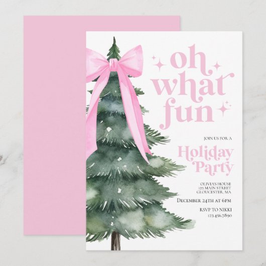 Kerstvakantiefeest Oh wat leuk Roze Kaart (Voorkant / Achterkant)