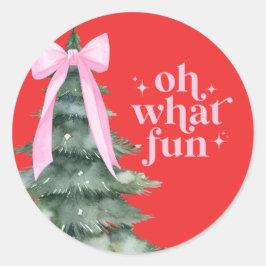 Kerstvakantiefeest Oh wat leuk Roze Ronde Sticker