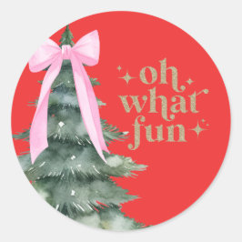 Kerstvakantiefeest Oh wat leuk Roze Ronde Sticker