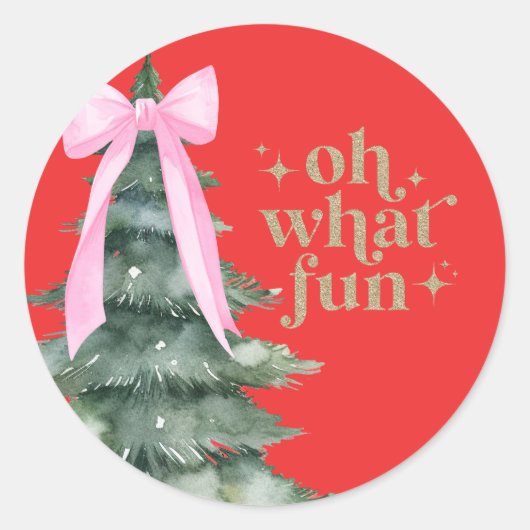 Kerstvakantiefeest Oh wat leuk Roze Ronde Sticker (Voorkant)