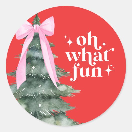 Kerstvakantiefeest Oh wat leuk Roze Ronde Sticker (Voorkant)