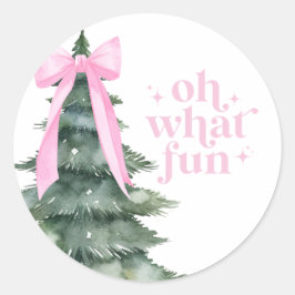 Kerstvakantiefeest Oh wat leuk Roze Ronde Sticker