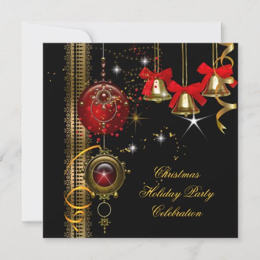 Kerstvakantiefeest Rood Wit Zwart Goud Kaart (Voorkant)