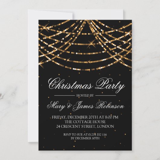 Kerstvakantiefeest String Lights Goud Kaart (Voorkant)