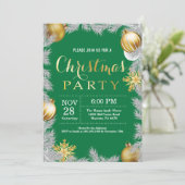 Kerstvakantiefeest Uitnodiging Groen en Goud (Staand voorkant)