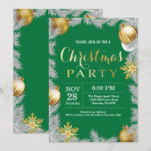 Kerstvakantiefeest Uitnodiging Groen en Goud (Voorkant / Achterkant)