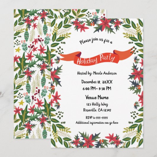 Kerstvakantiefeest Whimsical Bloemige Bessen Kaart (Voorkant / Achterkant)