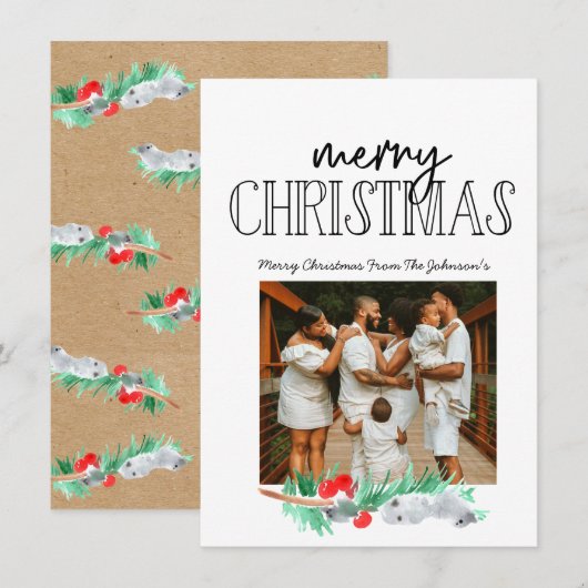 Kerstvakantiefoto groene vlakke kaart (Voorkant / Achterkant)