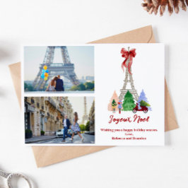Kerstvakantiefoto van de Eiffeltoren in Parijs Feestdagenkaart