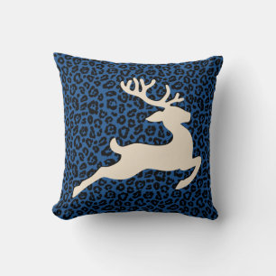 Kerstvakantiehert Blauw Luipaardprint Kussen