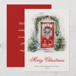 Kerstvakantiehuis Klassiek Rode Deur Festive Feestdagenkaart