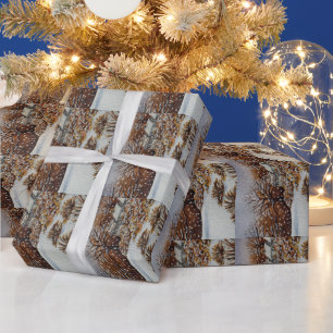 Kerstvakantiehuisjes sneeuwscèneontwerp cadeaupapier
