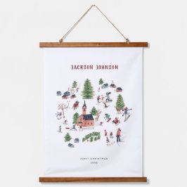 Kerstvakantiehuizen winterlandschap hangend wandkleed