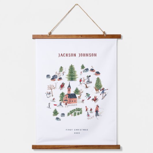 Kerstvakantiehuizen winterlandschap hangend wandkleed (Voorkant)