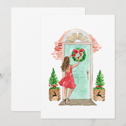 Kerstvakantiekaart "Krans" Aankondiging (Voorkant / Achterkant)