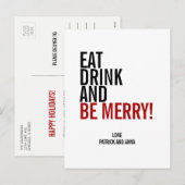 Kerstvakantiekaart met 'Eet, drink en wees vrolijk Feestdagenkaart (Voorkant / Achterkant)
