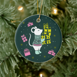 Kerstvakantiemuis met Cadeaus illustratie Keramisch Ornament