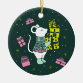 Kerstvakantiemuis met Cadeaus illustratie Keramisch Ornament (Voorkant)