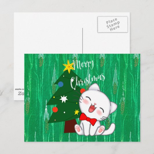 kerstvakantieontwerp met kleurrijk Kat Briefkaart (Voorkant / Achterkant)