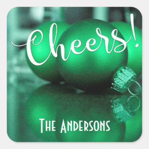 Kerstvakantieornamenten, groene foto vierkante sticker