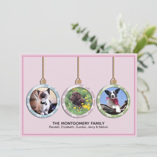 Kerstvakantieornamenten huisdier foto feestdagenkaart (Staand voorkant)