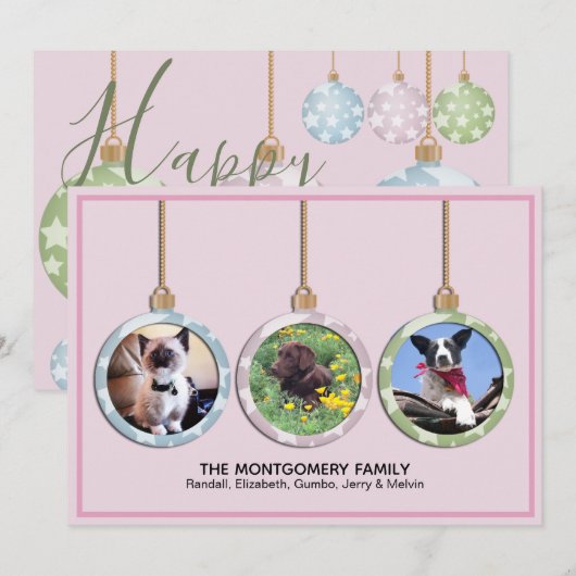 Kerstvakantieornamenten huisdier foto feestdagenkaart (Voorkant / Achterkant)