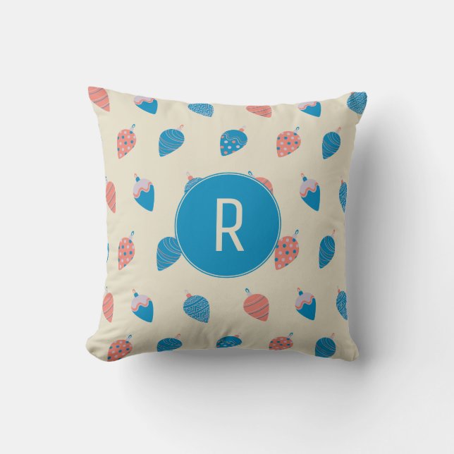 Kerstvakantiepatroon Aangepaste Monogram Kussen (Voorkant)